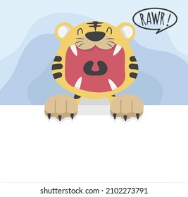 Cute tiger open mouth roar background banner