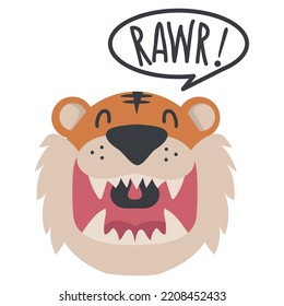 Cute tiger open mouth roaring vector