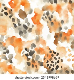 Cute tiger orange skin black spot seamless with watercolor background. animal skin vector illustration. Watercolor print in rustic vintage style, textile or wallpapers.