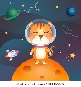 Cute tiger in an outer space galaxy