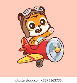 Cute Tiger Pilot Flight With Plane Cartoon Vector Icon
Illustration. Animal Transportation Icon Concept Isolated
Premium Vector. Flat Cartoon Style