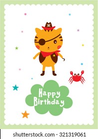 cute tiger pirate happy birthday greeting card