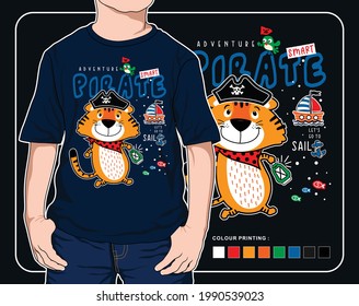 cute tiger pirate, vector animal cartoon illustration design graphic for printing