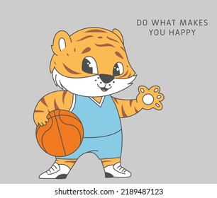 cute tiger playing basketball, cute basketball player