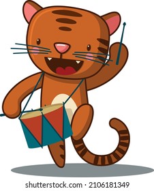süßer Tiger, der die Trommel spielt