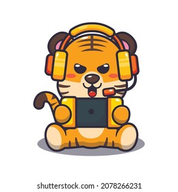 Cute tiger playing a game. Cute animal cartoon illustration.