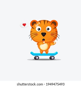 Cute tiger playing skateboard vector design