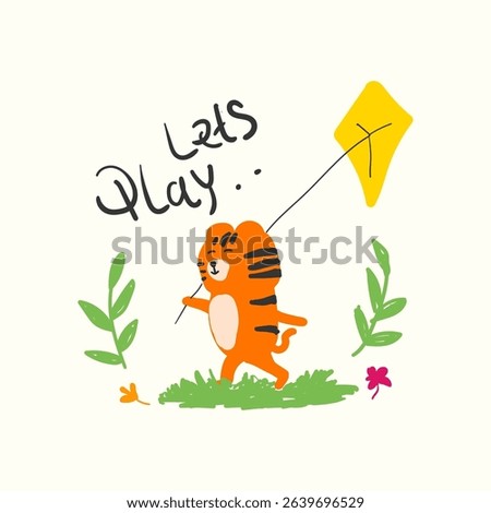 Cute Tiger playing yellow kite
