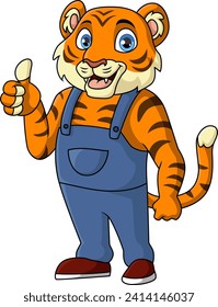 Cute tiger plumber cartoon giving thumb up