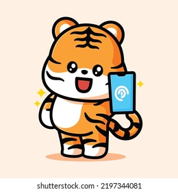 tigre lindo apuntando al teléfono