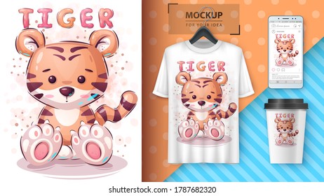 Cute tiger poster and merchandising. Vector eps 10