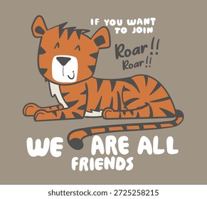 Cute tiger print, cute big cat illustration vector print