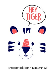 Cute tiger print design with slogan. Vector illustration design for fashion fabrics, textile graphics, prints.	