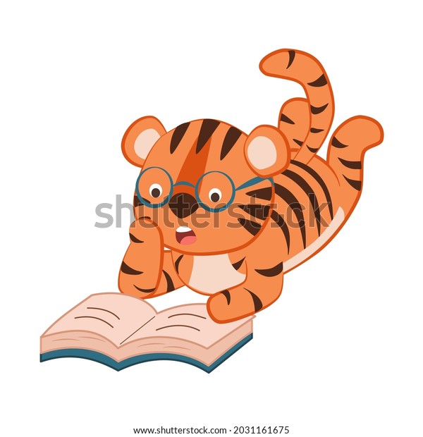 Cute Tiger Reading Book Clipart Vector Stock Vector (Royalty Free ...