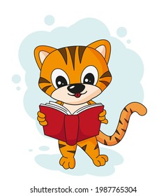 cute tiger reading a book vector illustration 
