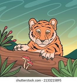 tigre lindo relajándose en el bosque