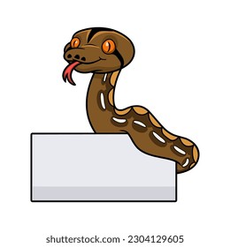 Cute tiger reticulatus python cartoon with blank sign