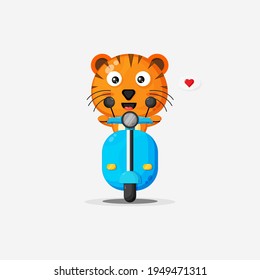Cute tiger ride classic motorbikes