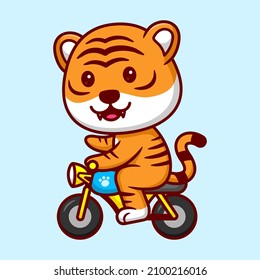 Cute Tiger is Riding the Motorcycle in Cartoon. Premium Vector Illustration. Flat Style Concept.