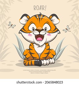 Cute Tiger Roar Cartoon Illustration