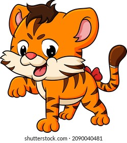 The cute tiger is roaring while crawling of illustration