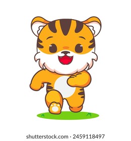 Cute tiger running cartoon character. Adorable kawaii animals concept design. Hand drawn style vector illustration. Isolated white background.