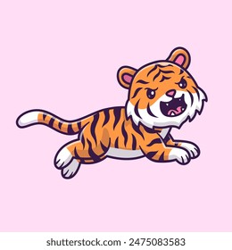 Cute Tiger Running Cartoon Vector Icon Illustration. Animal Nature Icon Concept Isolated Premium Vector. Flat Cartoon Style