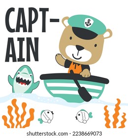 Cute tiger sailor on the boat. Can be used for t-shirt print, kids wear fashion design, baby shower invitation card. fabric, textile, nursery wallpaper, poster.
