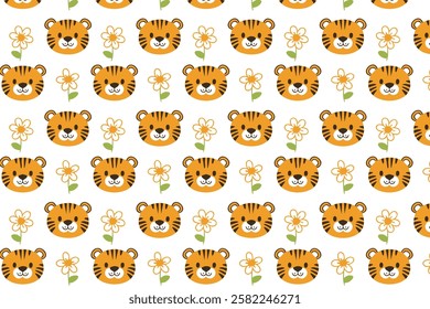 Cute tiger seamless pattern background illustration