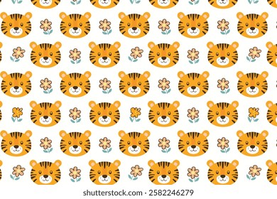 Cute tiger seamless pattern background illustration