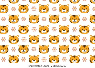 Cute tiger seamless pattern background illustration