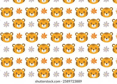 Cute tiger seamless pattern background illustration