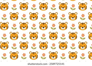 Cute tiger seamless pattern background illustration