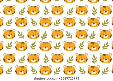 Cute tiger seamless pattern background illustration