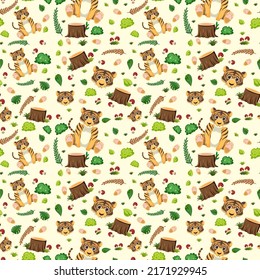 Cute tiger seamless pattern illustration