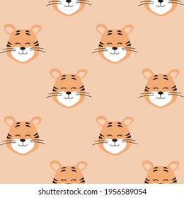 Nahtloses Muster von Tiger. Silvester Symbol 2022. Illustrationsdesign für Modestoffe, Textilgrafiken, Drucke.