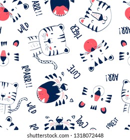 Cute tiger seamless pattern print design. Vector illustration design for fashion fabrics, textile graphics, prints.
