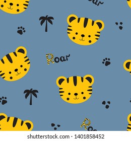 Cute tiger seamless pattern. Vector