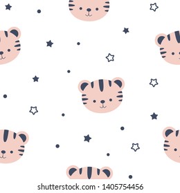 Cute tiger seamless pattern. Vector