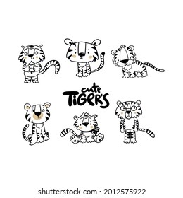 cute tiger set illustration, new year 2022 symbol