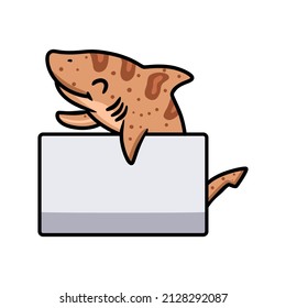 Cute tiger shark cartoon with blank sign