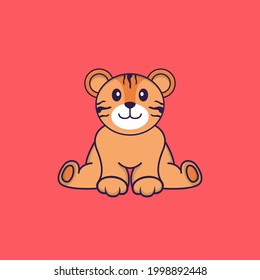 Cute tiger is sitting. Animal cartoon concept isolated. Can used for t-shirt, greeting card, invitation card or mascot.