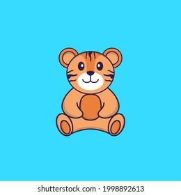 Cute tiger is sitting. Animal cartoon concept isolated. Can used for t-shirt, greeting card, invitation card or mascot.