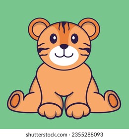 Cute tiger is sitting. Animal cartoon concept isolated. Can used for t-shirt, greeting card, invitation card or mascot