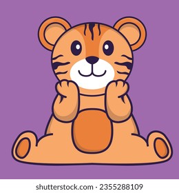 Cute tiger is sitting. Animal cartoon concept isolated. Can used for t-shirt, greeting card, invitation card or mascot