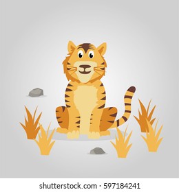 cute tiger sitting and is camouflaged with its surroundings