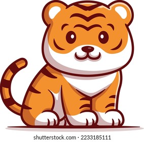 cute tiger sitting cartoon illustration-flat cartoon style