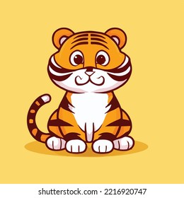 Cute Tiger Sitting Cartoon Vector Icon Illustration. Animal Nature Icon Concept Isolated Premium Vector