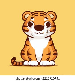 Cute Tiger Sitting Cartoon Vector Icon Illustration. Animal Nature Icon Concept Isolated Premium Vector