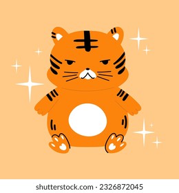 Cute Tiger Sitting Cartoon Vector Illustration. 